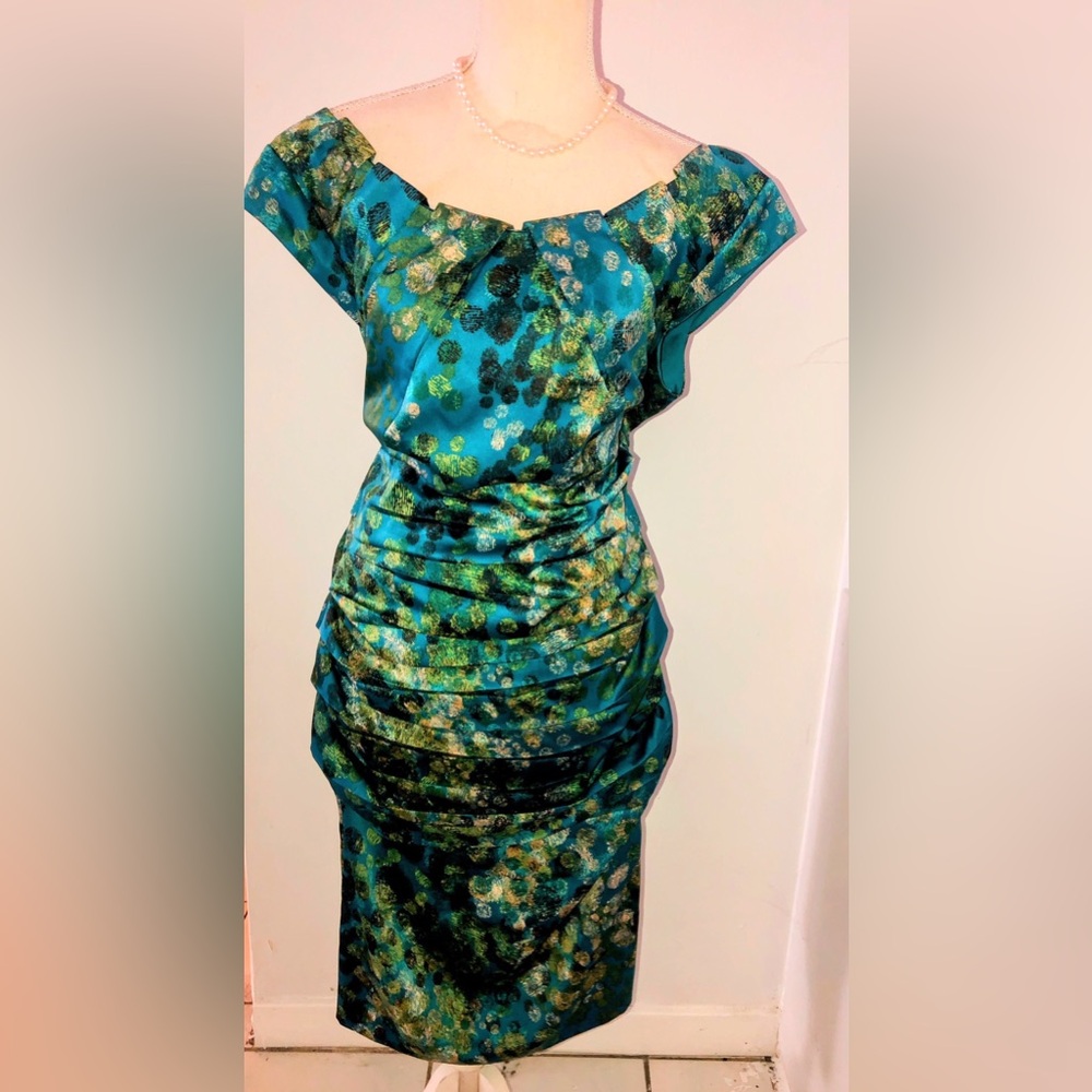 Signature by Sangria Teal and Black Floral Midi Dress